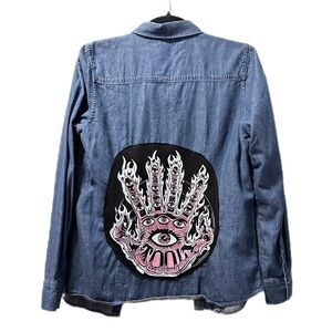 Tool blouse upcycle hand button down